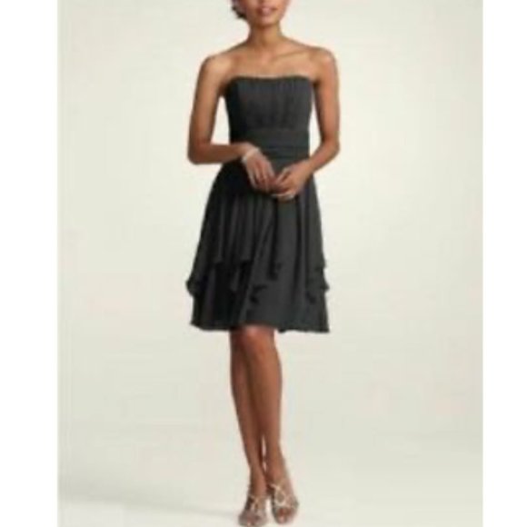 David's Bridal Strapless Chiffon Dress with Layered Skirt, Size 8 - Picture 2 of 10